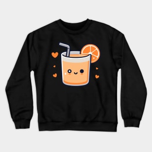 Cute Kawaii Orange Juice with Hearts Winking | Kawaii Food Character Art Crewneck Sweatshirt